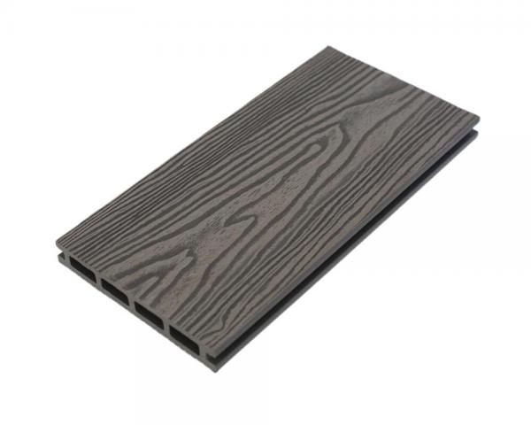 AW-OE011, Terraza exterior compuesta de wpc anti-podrido con relieve profundo, superficie de veta de madera de 145x21, color gris oscuro, para proyectos al aire libre